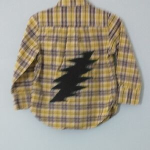 GAP Yellow Plaid Button-Down Shirt with Black Lightning Patch